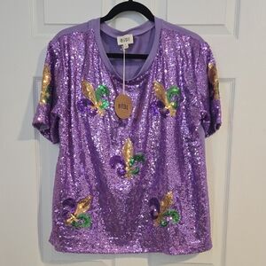 BiBi Purple Sequin Blouse with Gold and Green Accents